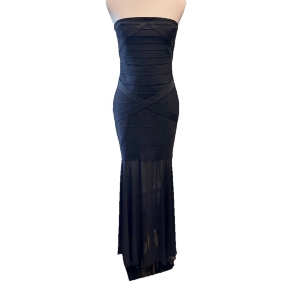 NWT JS Collections Black Strapless Bandage Mermaid‎ Gown Formal Bodycon Size 16